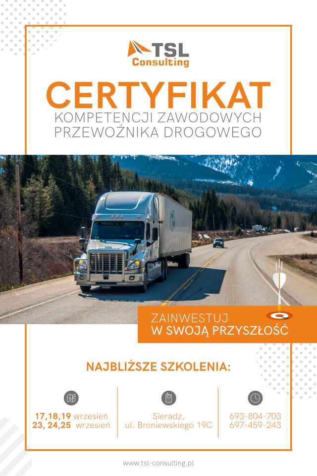 Certyfikat kompetencji zawodowych przewoźnika drogowego